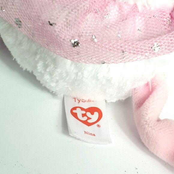 Ty Beanie Boos Nina Mouse Plush 7" White Pink Sparkly Ears Feet Glittered Accent - Picture 6 of 8